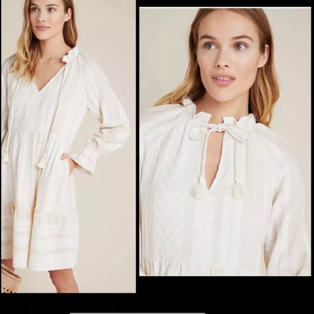 Anthropologie Maeve Dominique Tunic Dress - New w/tags - Cream White tribal